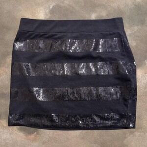 Wet Seal Black Mini Skirt Large Sequin Stripe Bodycon Party Clubwear Y2K